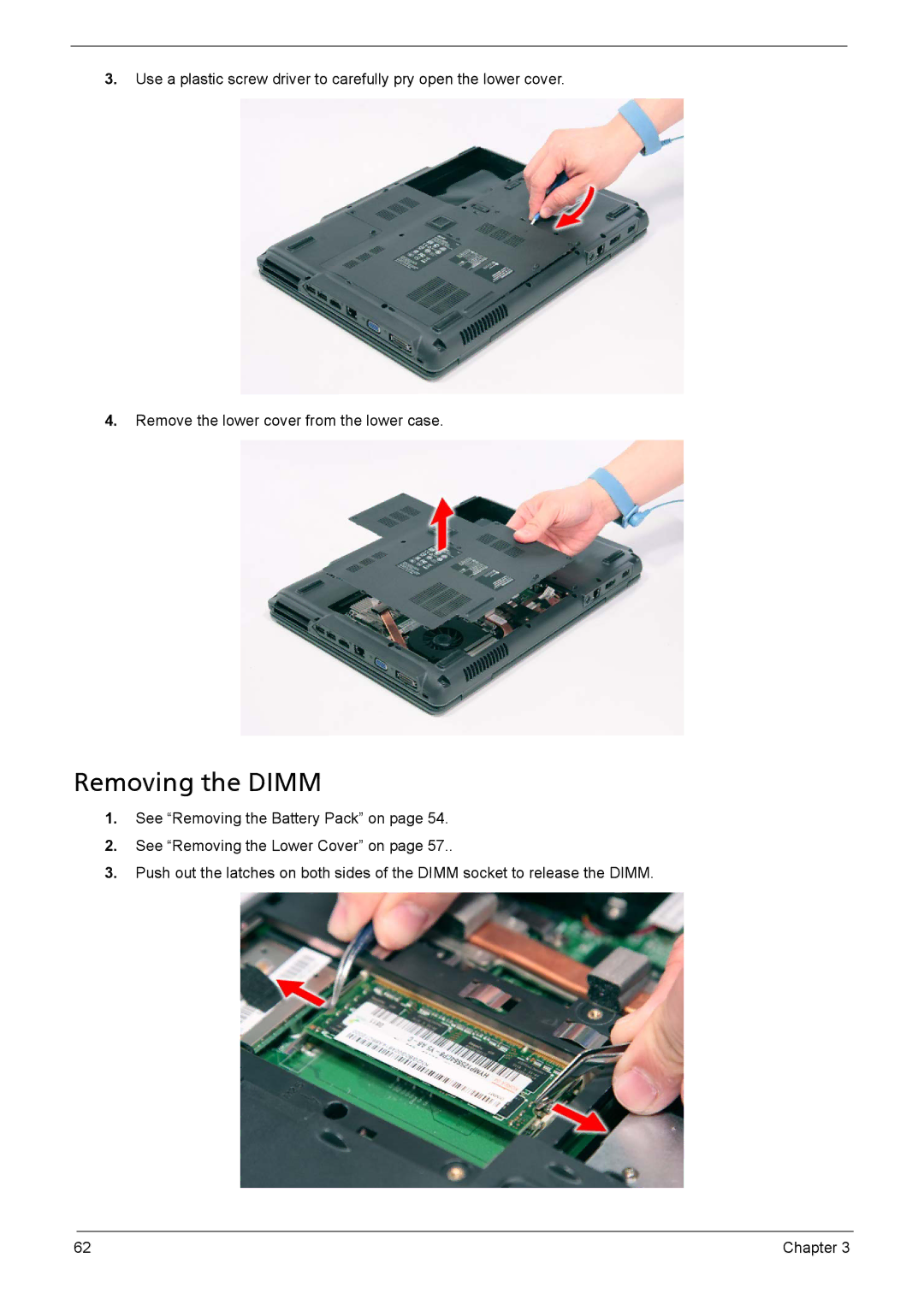 Acer 5330, 5230 manual Removing the Dimm 