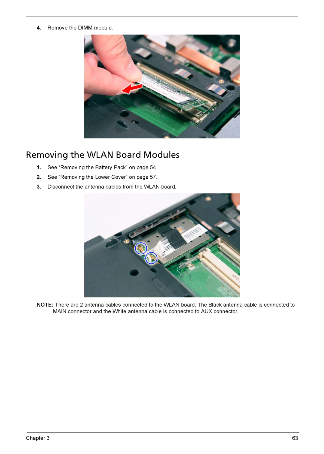 Acer 5230, 5330 manual Removing the Wlan Board Modules 