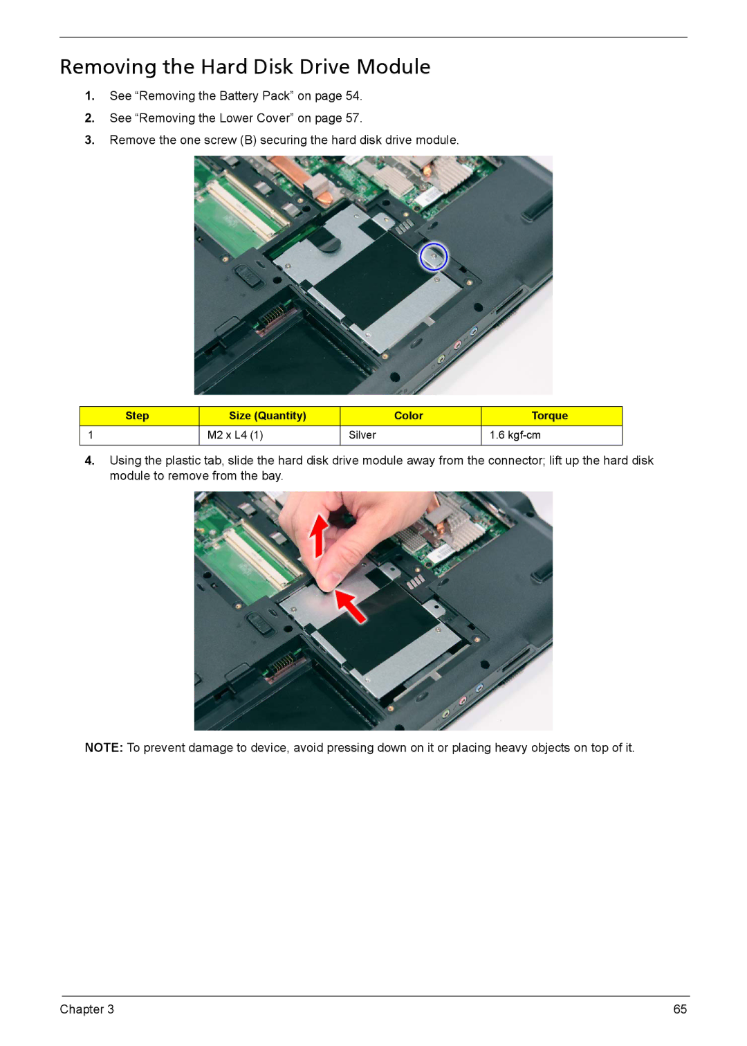 Acer 5230, 5330 manual Removing the Hard Disk Drive Module 