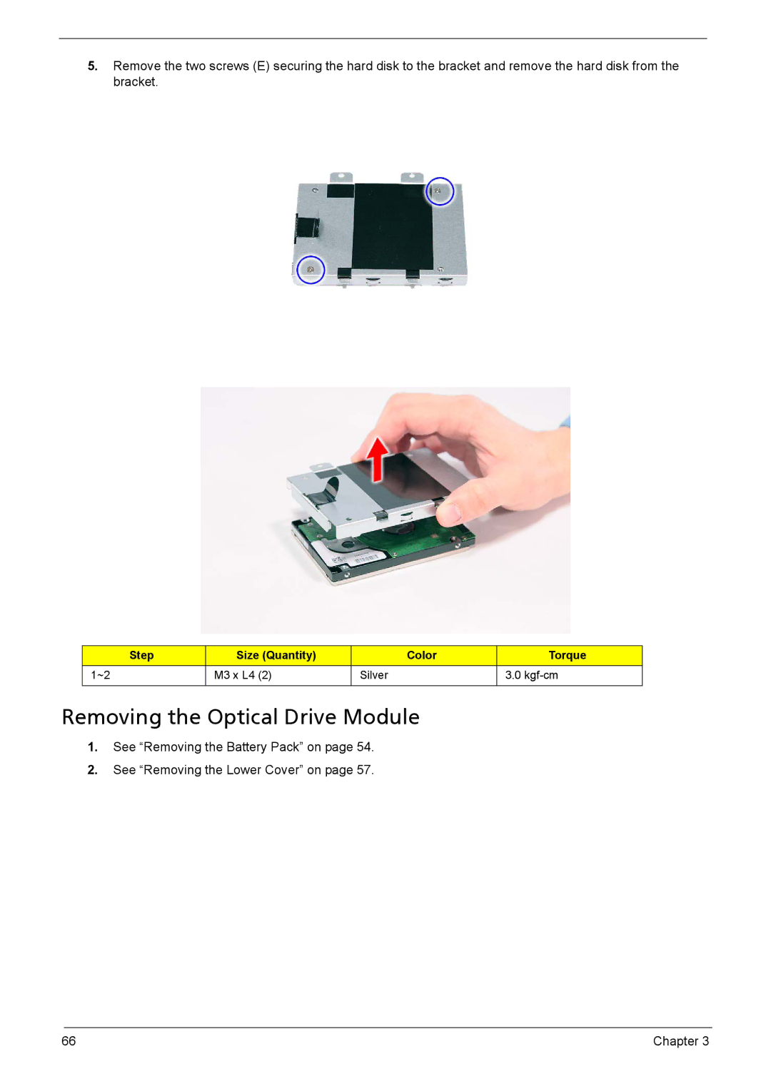 Acer 5330, 5230 manual Removing the Optical Drive Module 