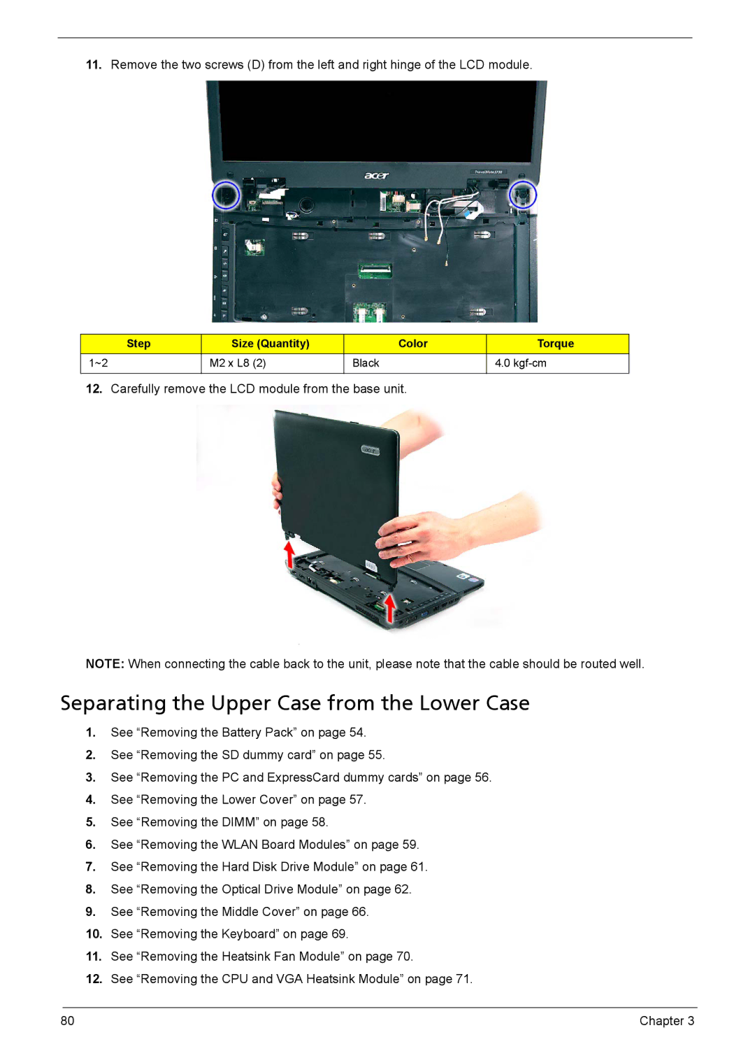 Acer 5330, 5230 manual Separating the Upper Case from the Lower Case 