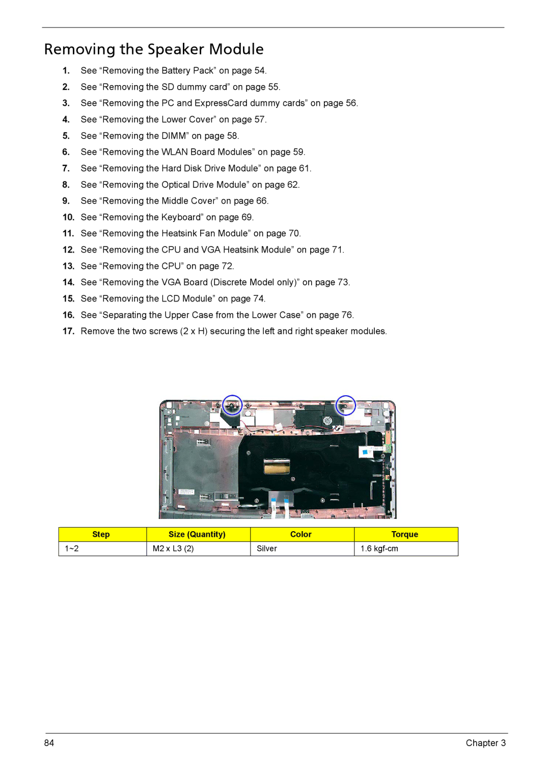 Acer 5330, 5230 manual Removing the Speaker Module 