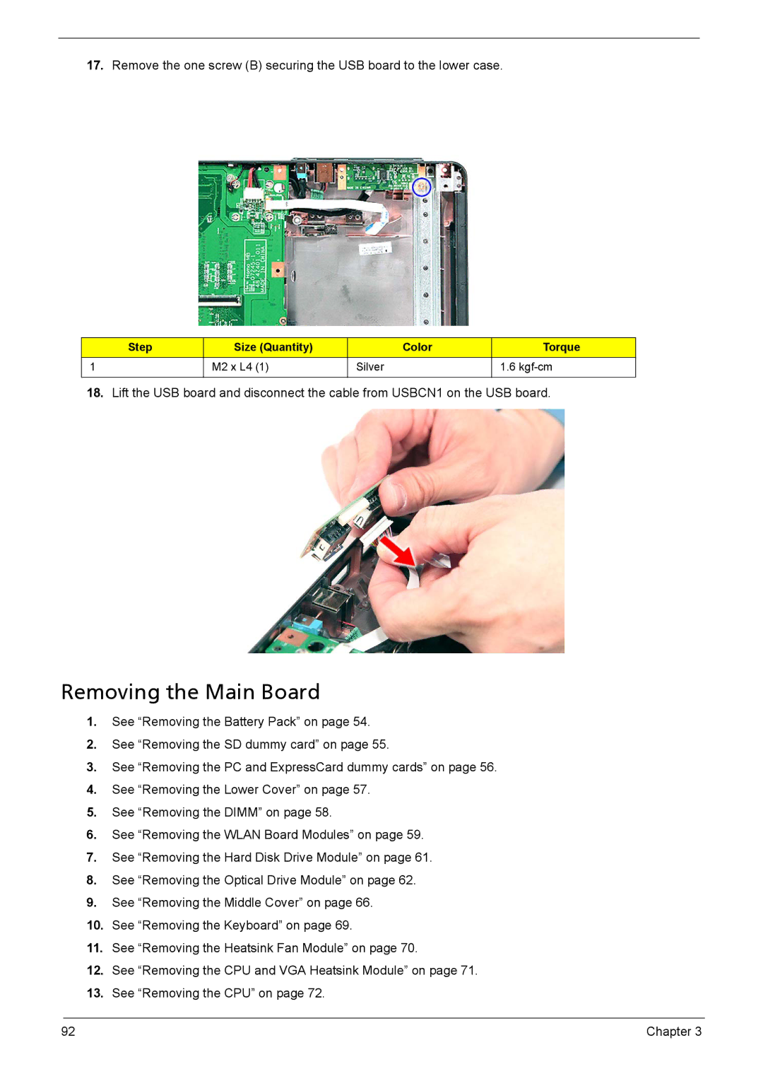 Acer 5330, 5230 manual Removing the Main Board 