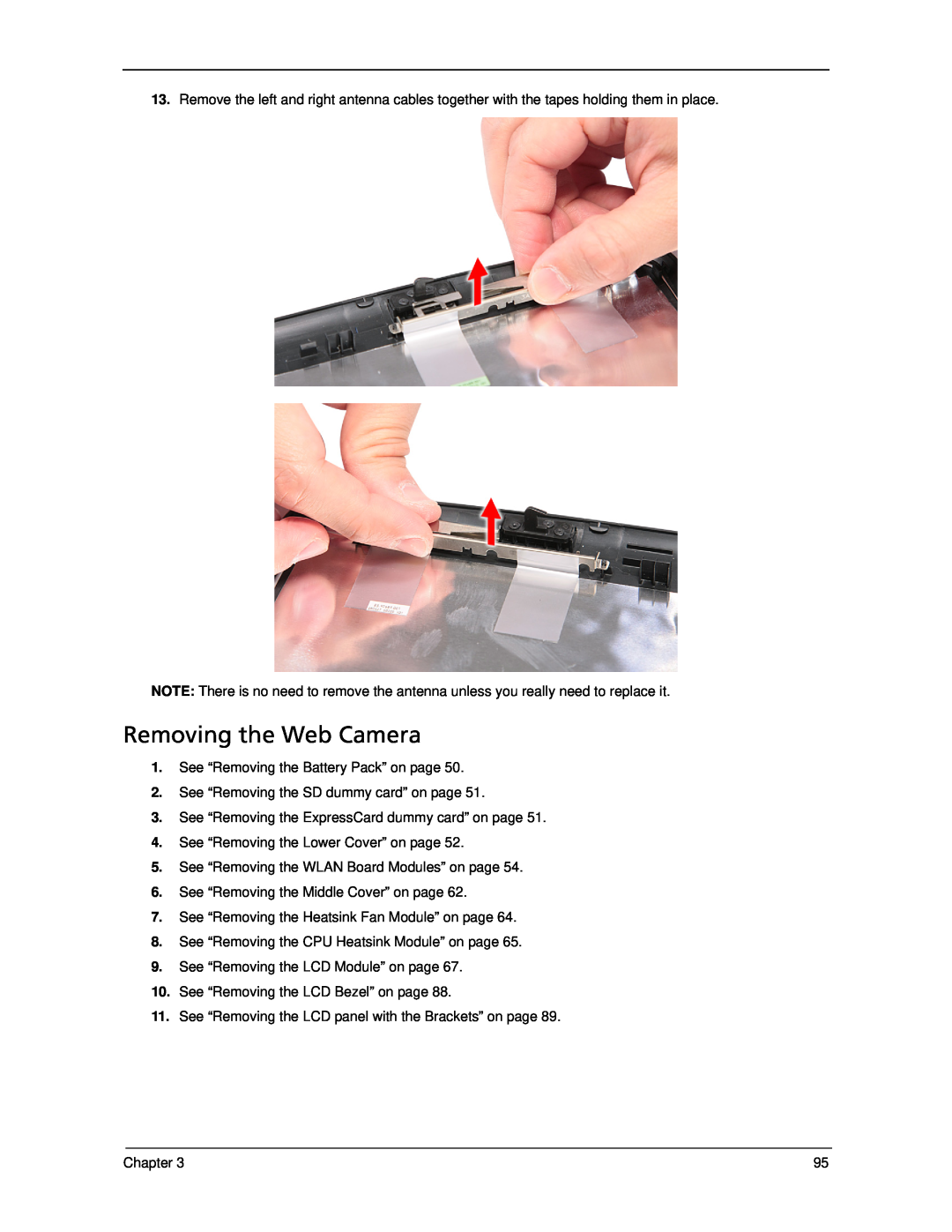 Acer 5330 manual Removing the Web Camera 