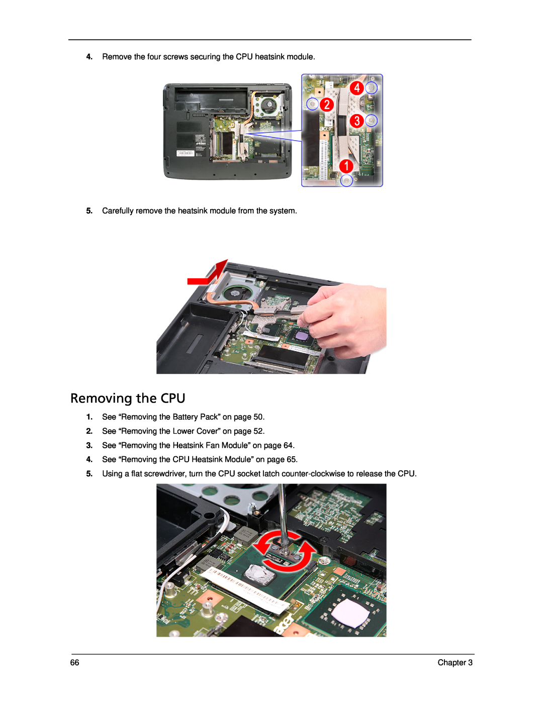 Acer 5330 manual Removing the CPU 