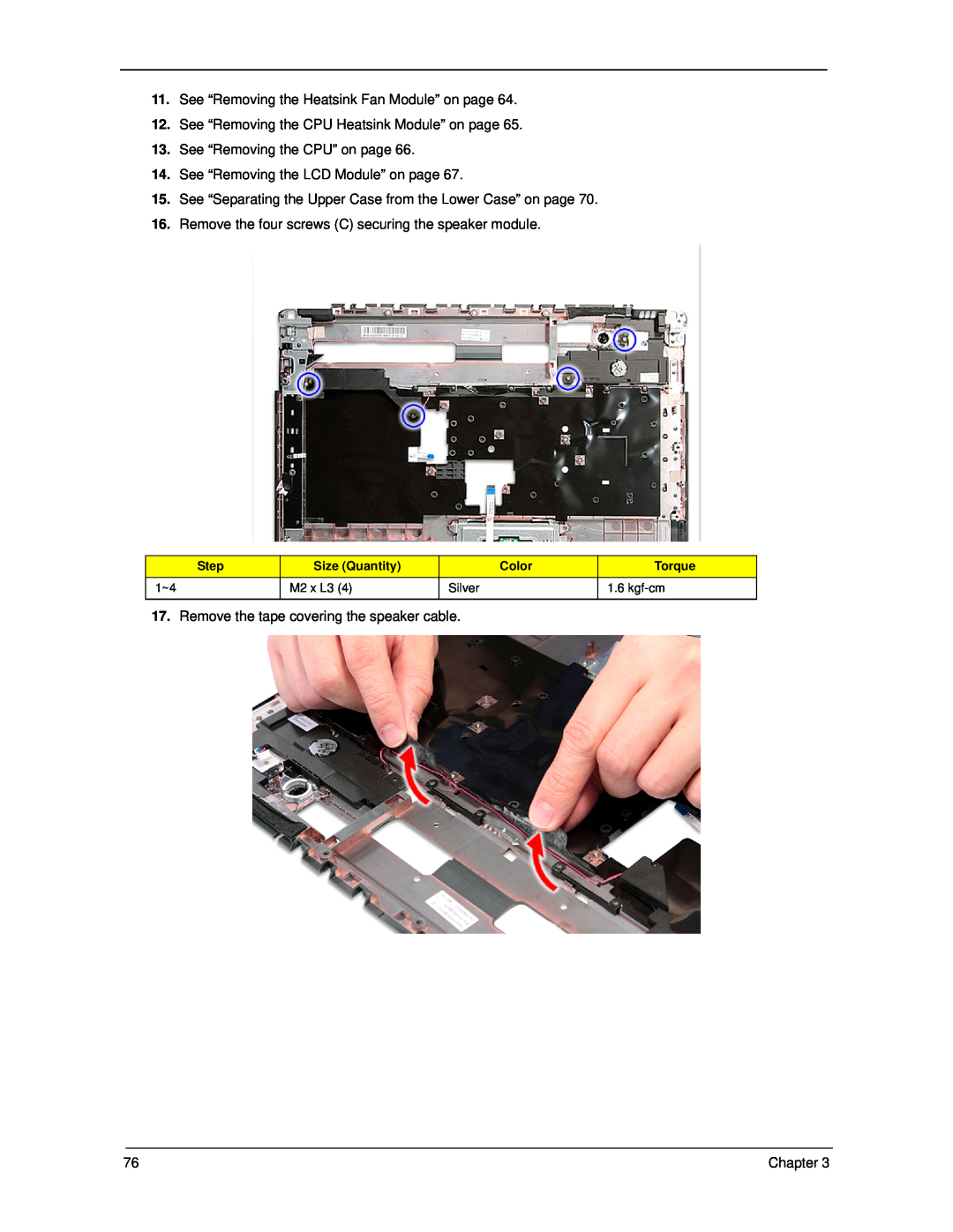 Acer 5330 manual See “Removing the Heatsink Fan Module” on page 