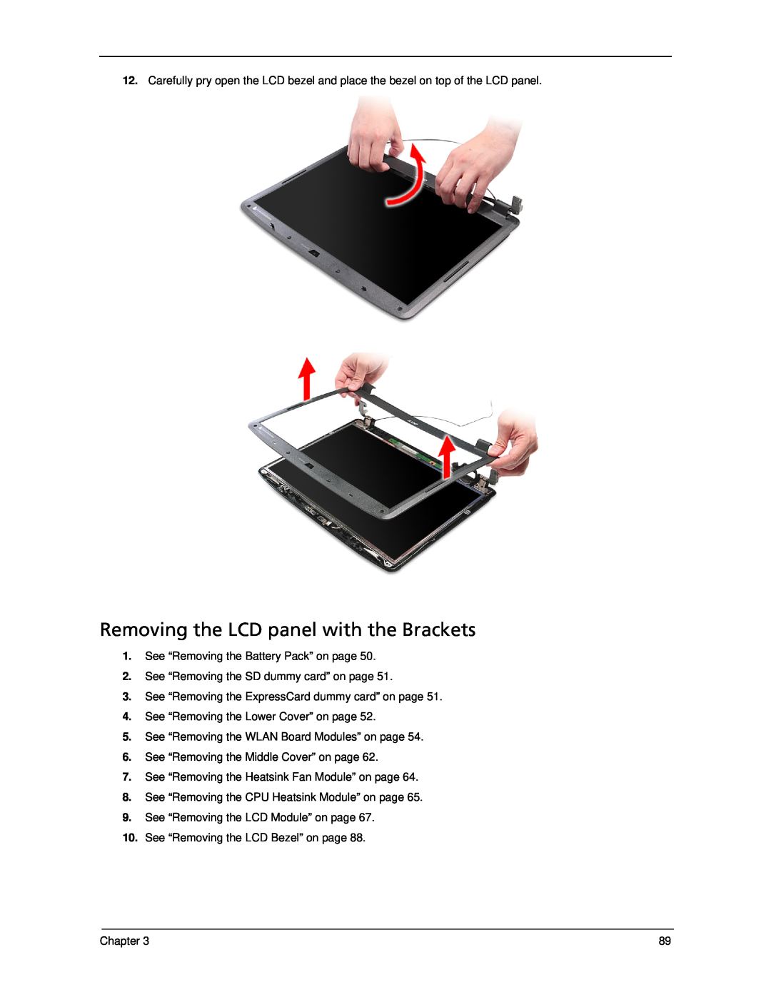 Acer 5330 manual Removing the LCD panel with the Brackets 