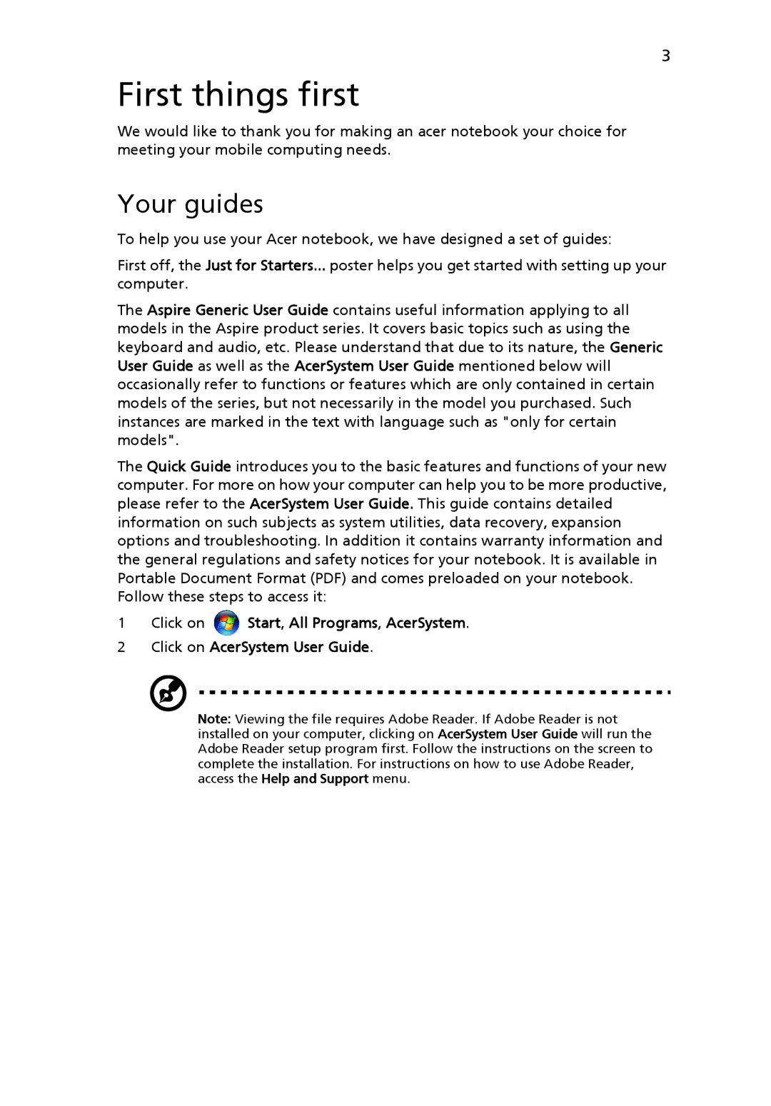 Acer 5732Z Series, 5332 Series manual First things first, Your guides 