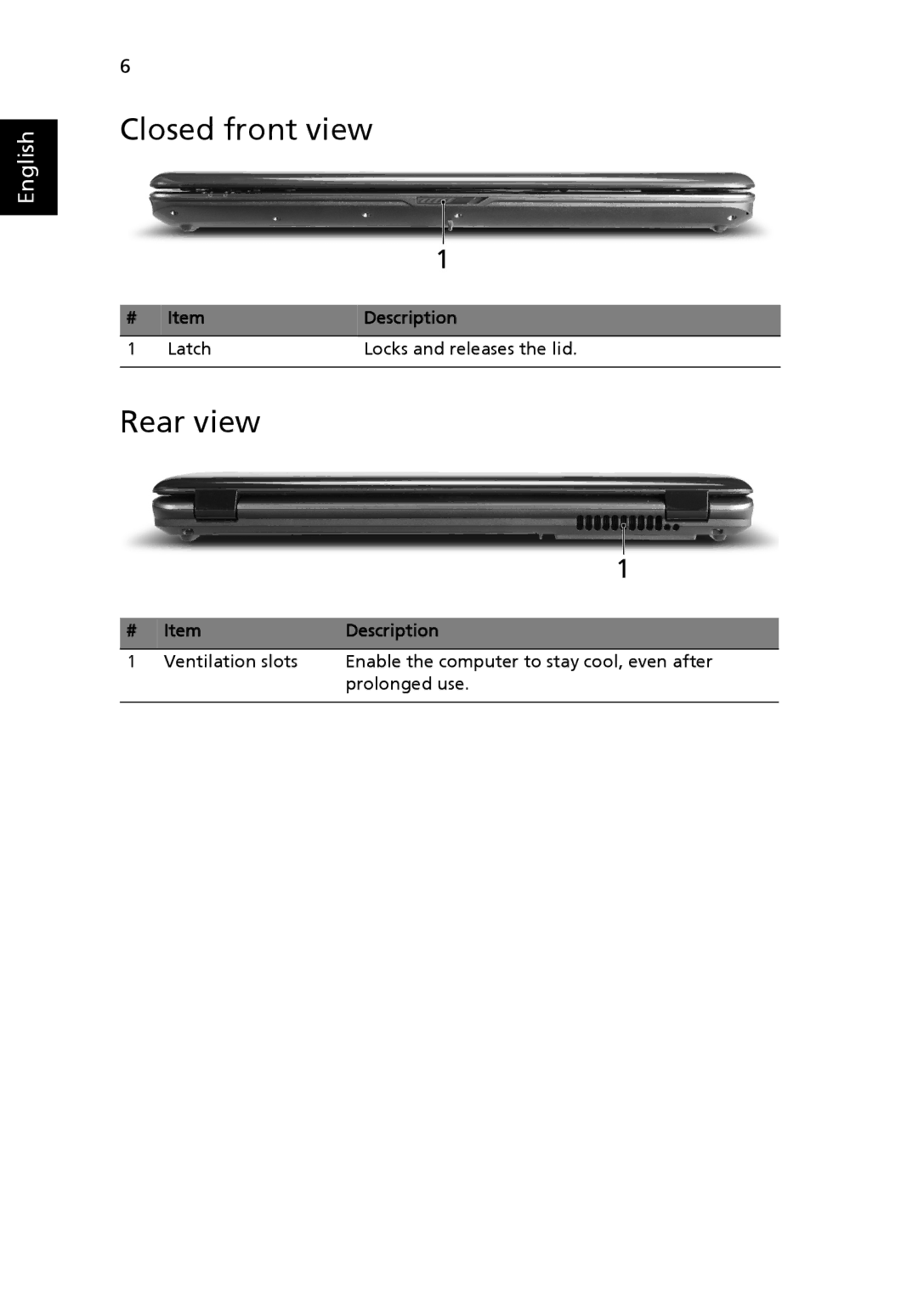 Acer 5335 Series, 5735 Series, 5735Z Series manual Closed front view, Rear view 