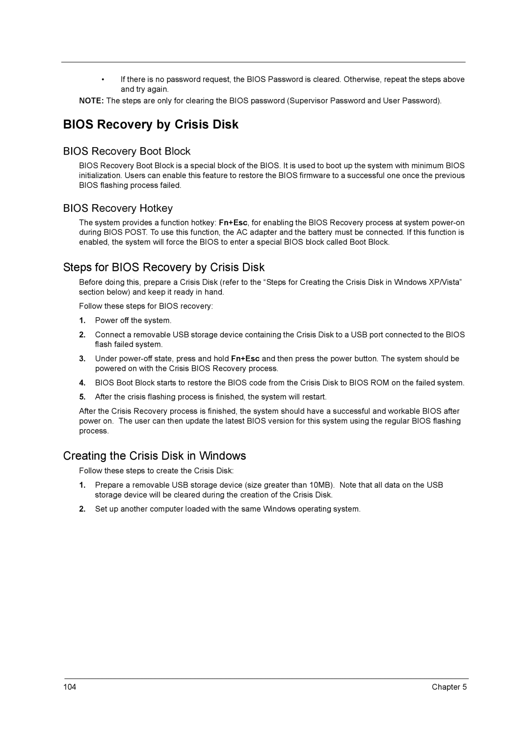 Acer 5340, 5740D manual Bios Recovery by Crisis Disk 