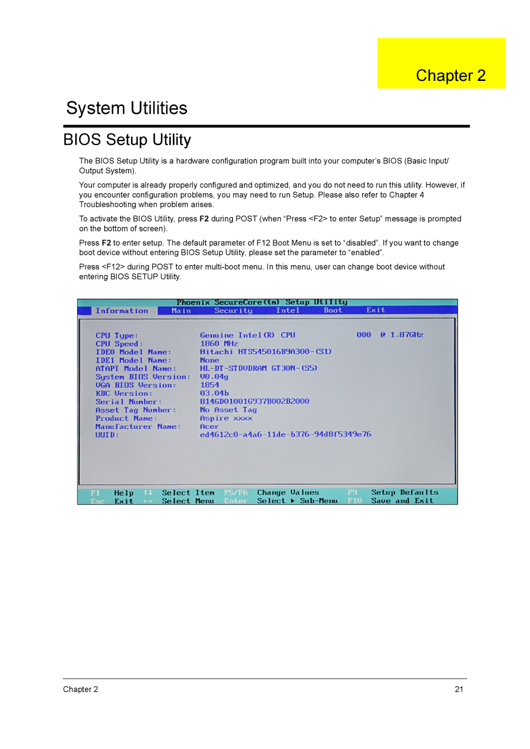 Acer 5740D, 5340 manual System Utilities, Bios Setup Utility 