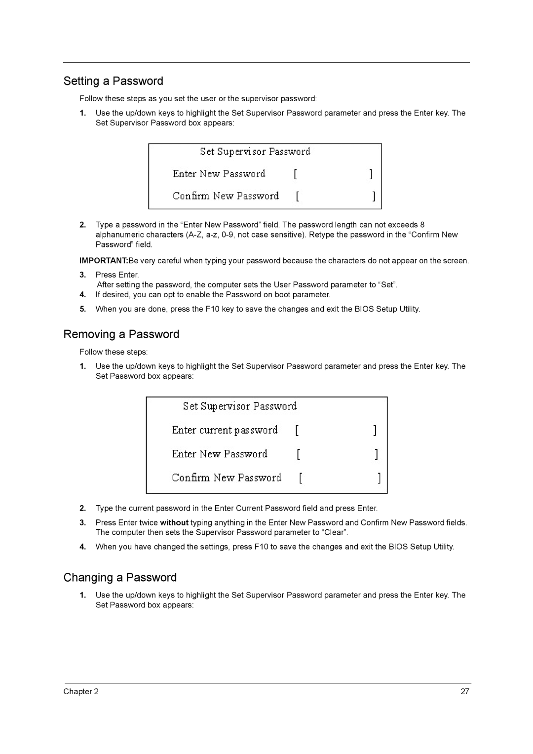 Acer 5740D, 5340 manual Setting a Password 