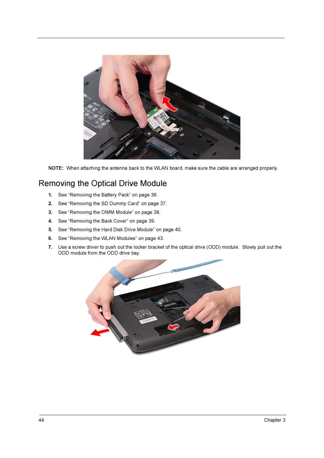 Acer 5340, 5740D manual Removing the Optical Drive Module 