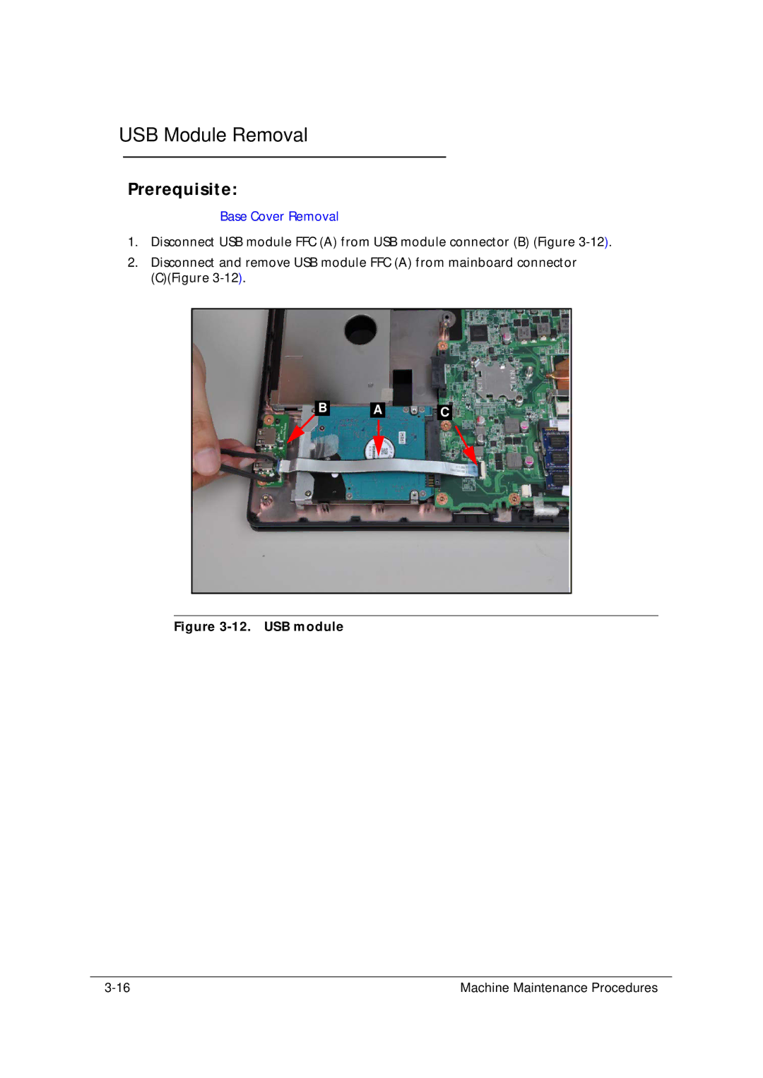 Acer 5349 manual USB Module Removal, USB module 