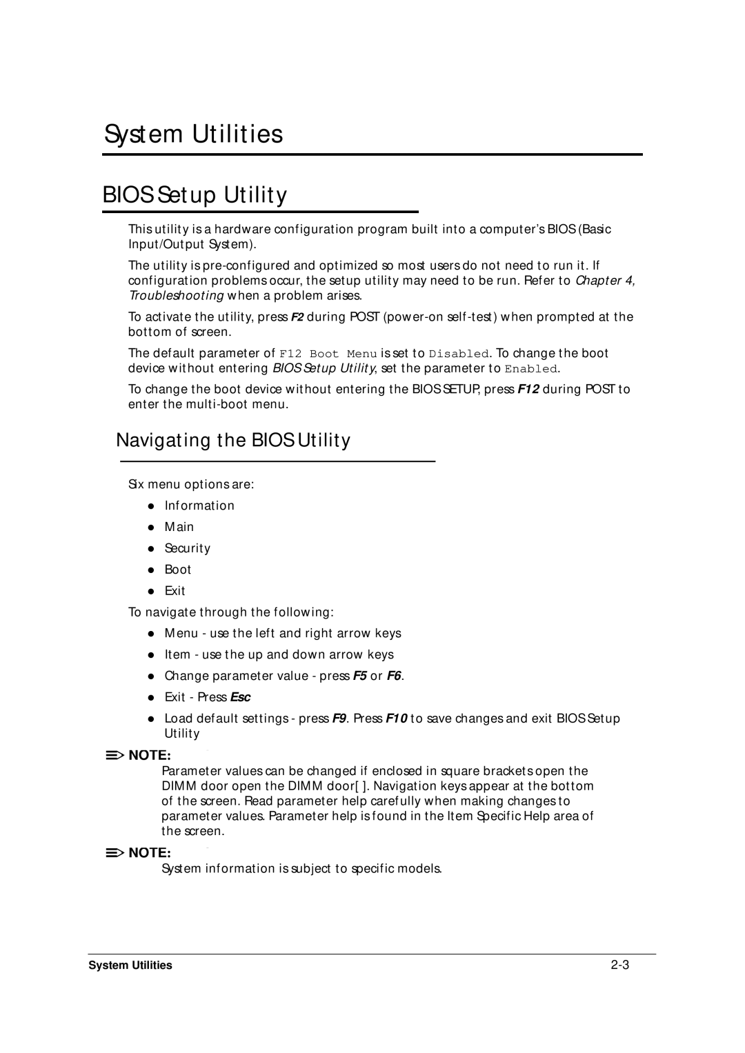 Acer 5349 manual Bios Setup Utility, Navigating the Bios Utility 