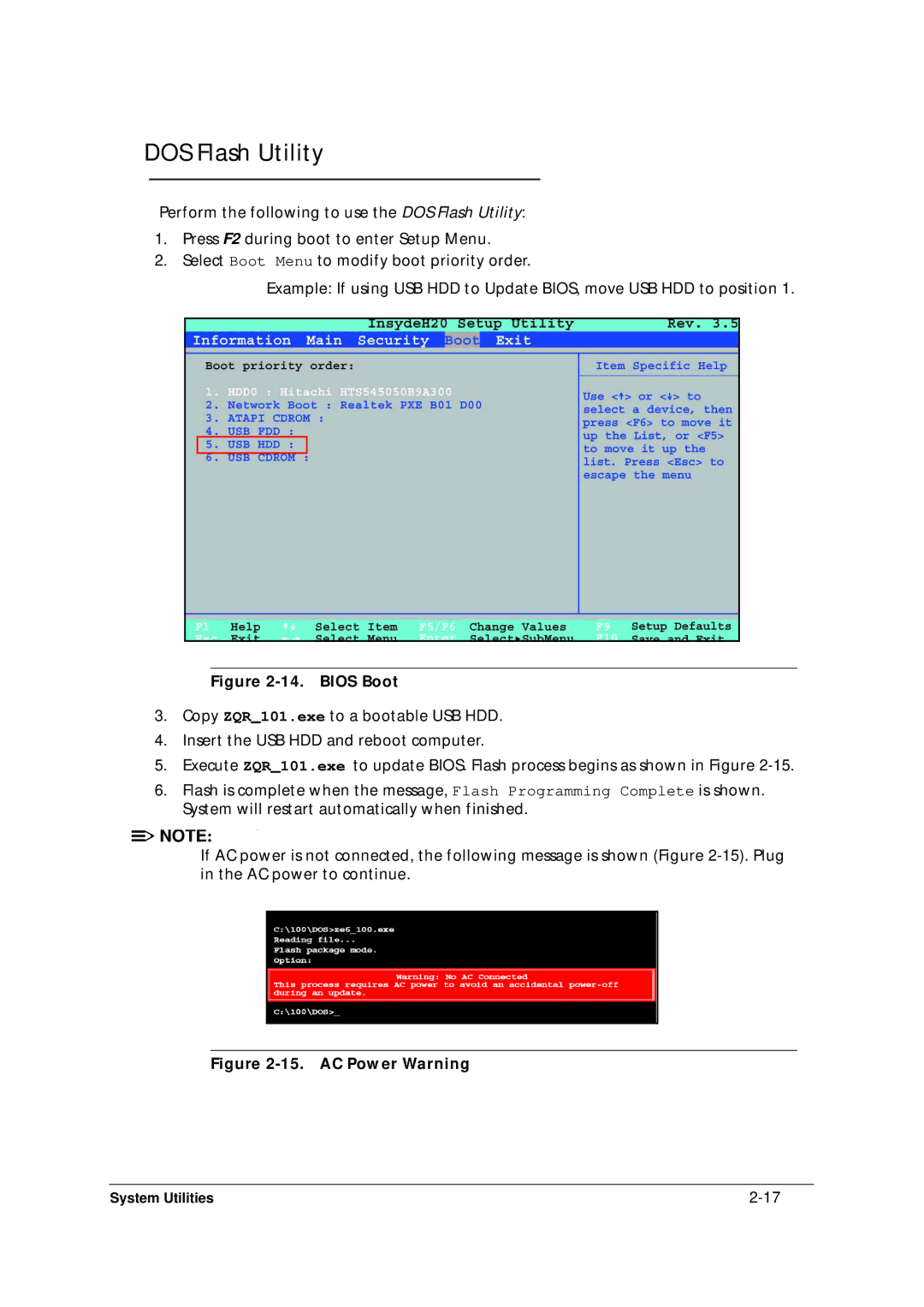 Acer 5349 manual DOS Flash Utility, Bios Boot 