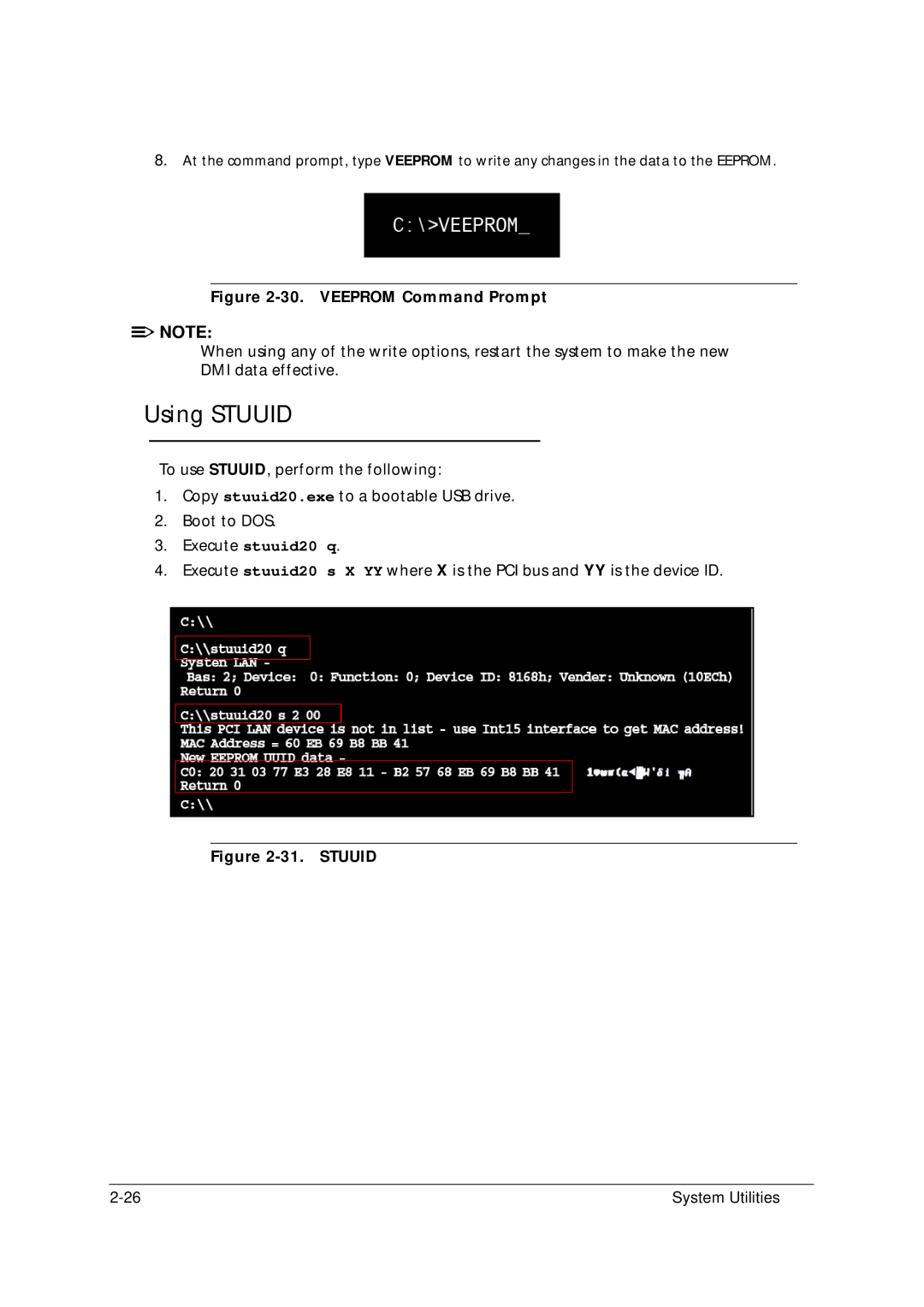 Acer 5349 manual Using Stuuid, Veeprom Command Prompt 