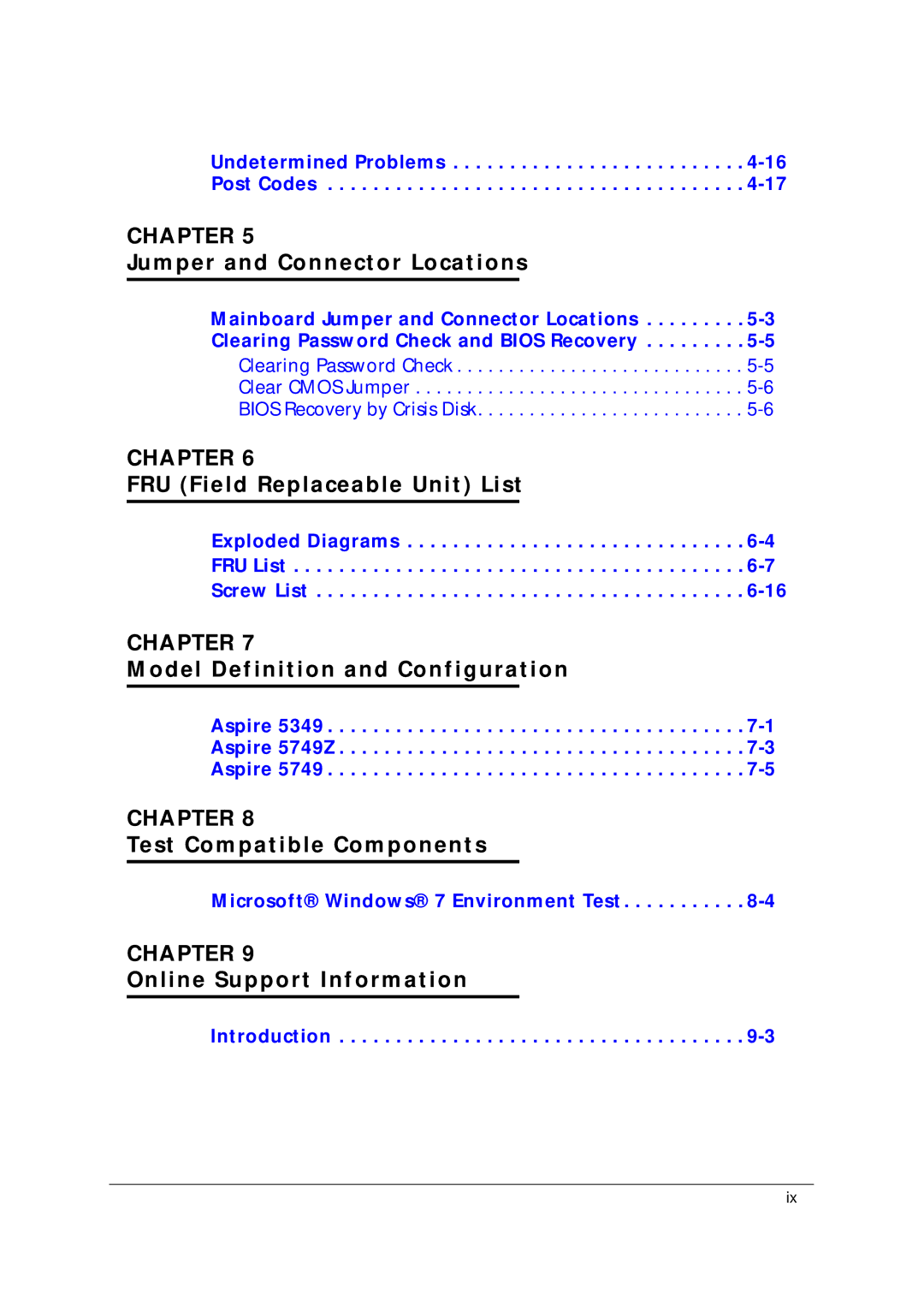 Acer 5349 manual FRU Field Replaceable Unit List 