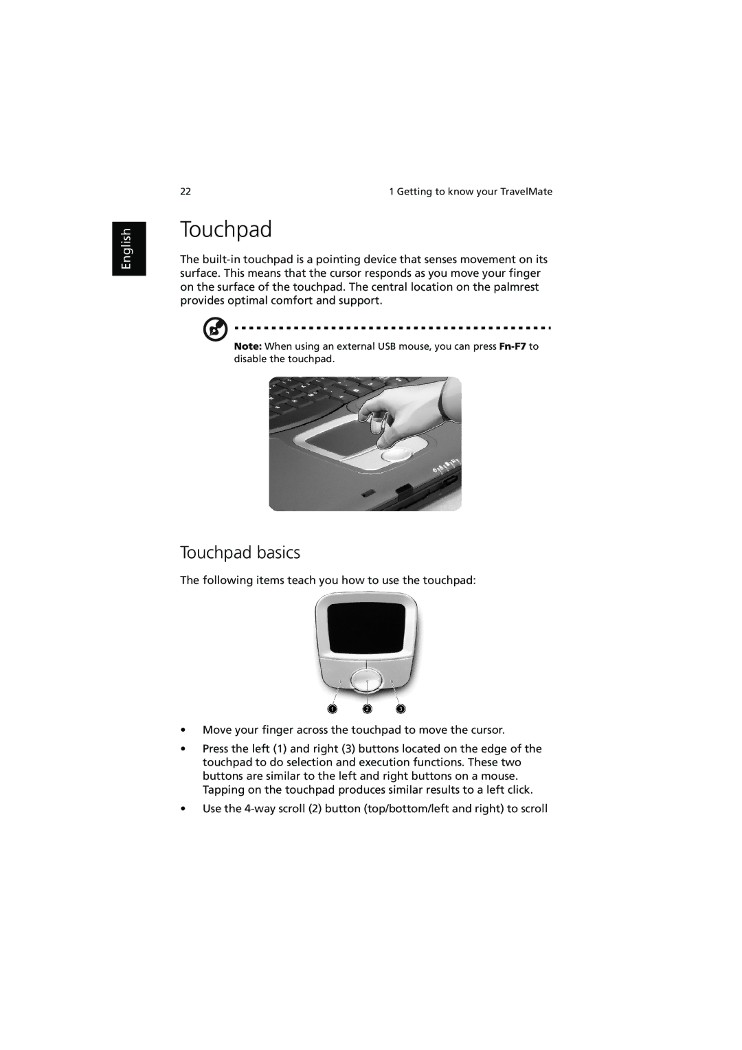 Acer 540 manual Touchpad basics 