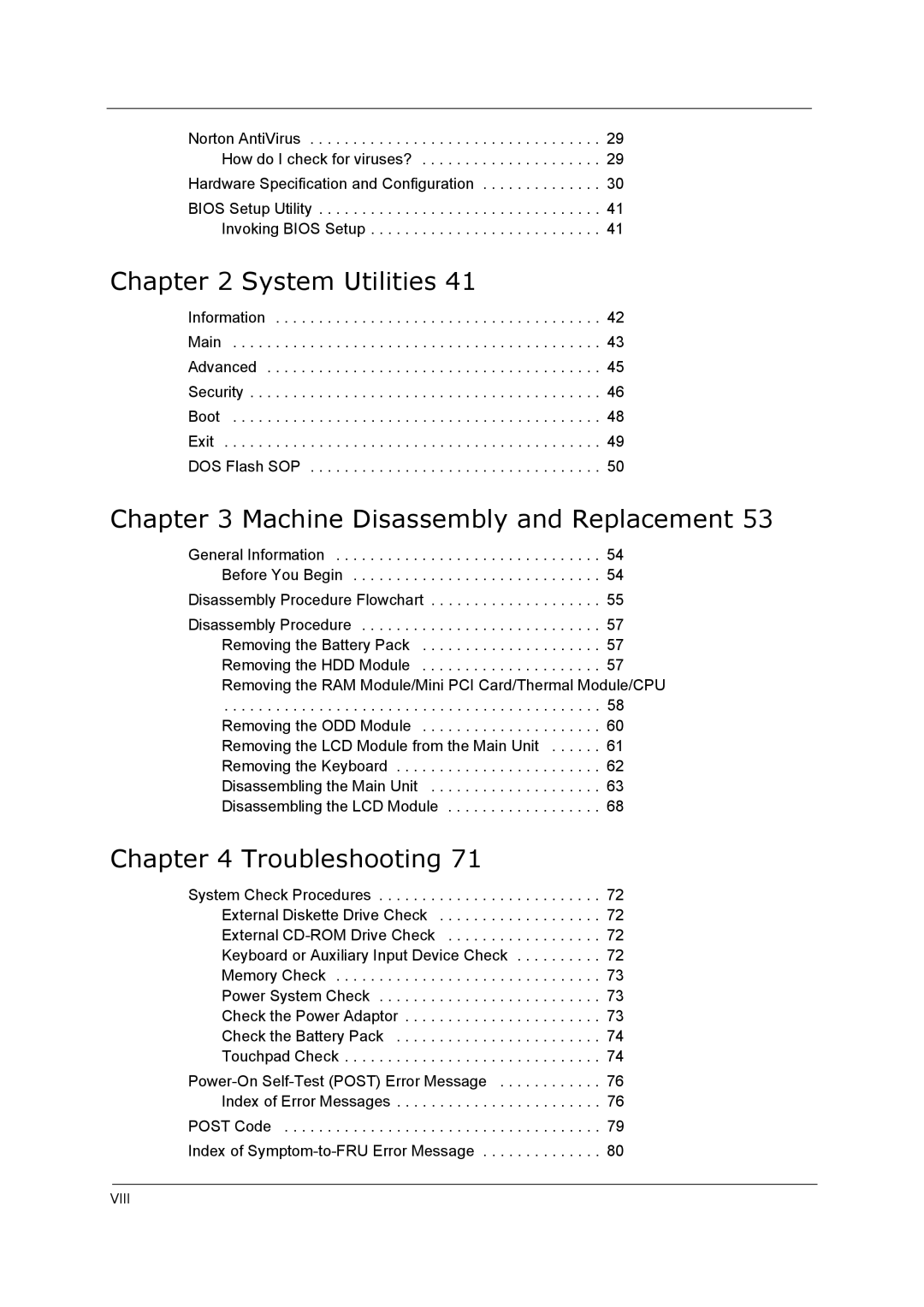 Acer 5210, 5410, 5510, 5010 manual System Utilities, Machine Disassembly and Replacement, Troubleshooting 