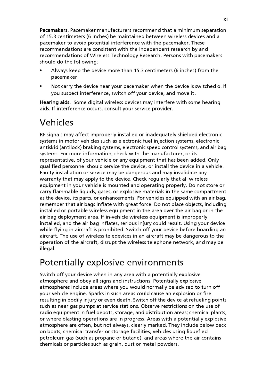 Acer 5010 Series, 5410 Series manual Vehicles, Potentially explosive environments 