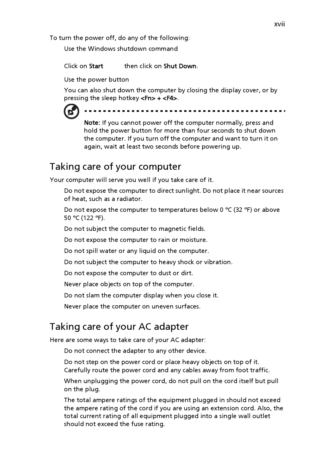 Acer 5010 Series, 5410 Series manual Taking care of your computer, Taking care of your AC adapter 