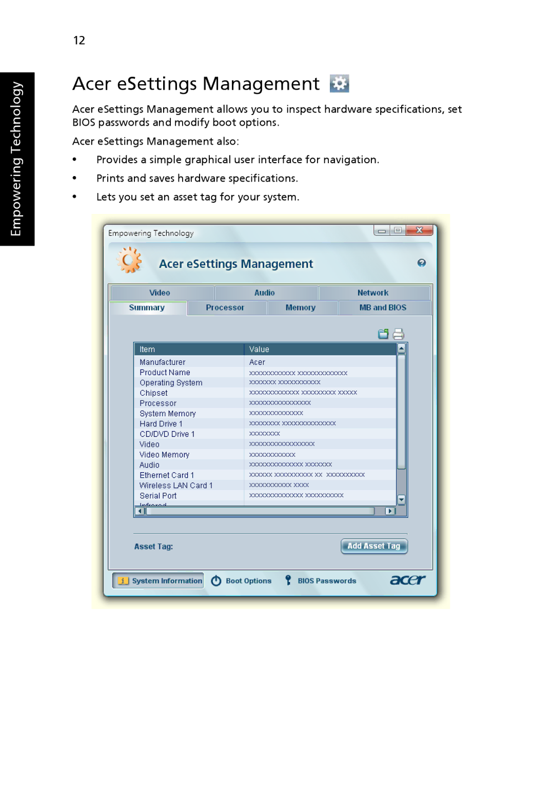 Acer 5410 Series, 5010 Series manual Acer eSettings Management 