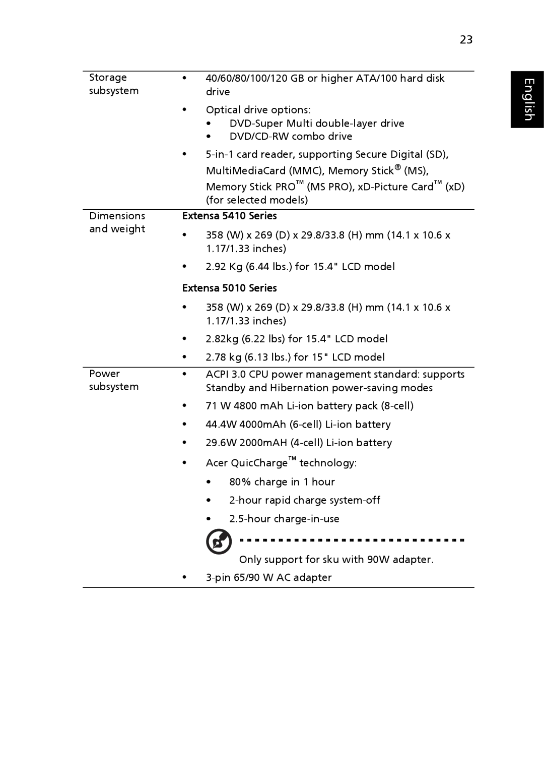 Acer manual Extensa 5410 Series, Extensa 5010 Series 