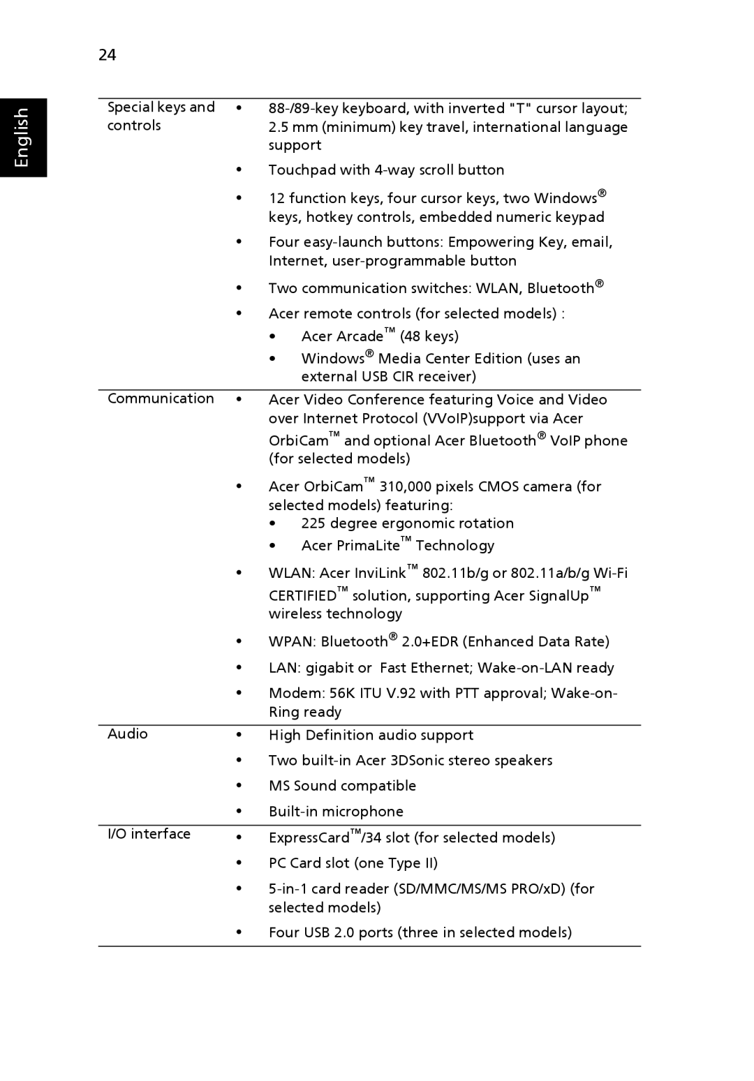 Acer 5410 Series, 5010 Series manual English 