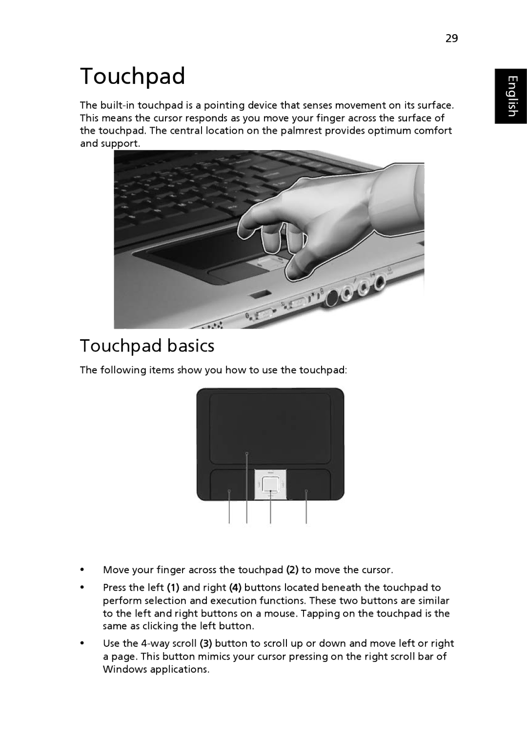 Acer 5010 Series, 5410 Series manual Touchpad basics 