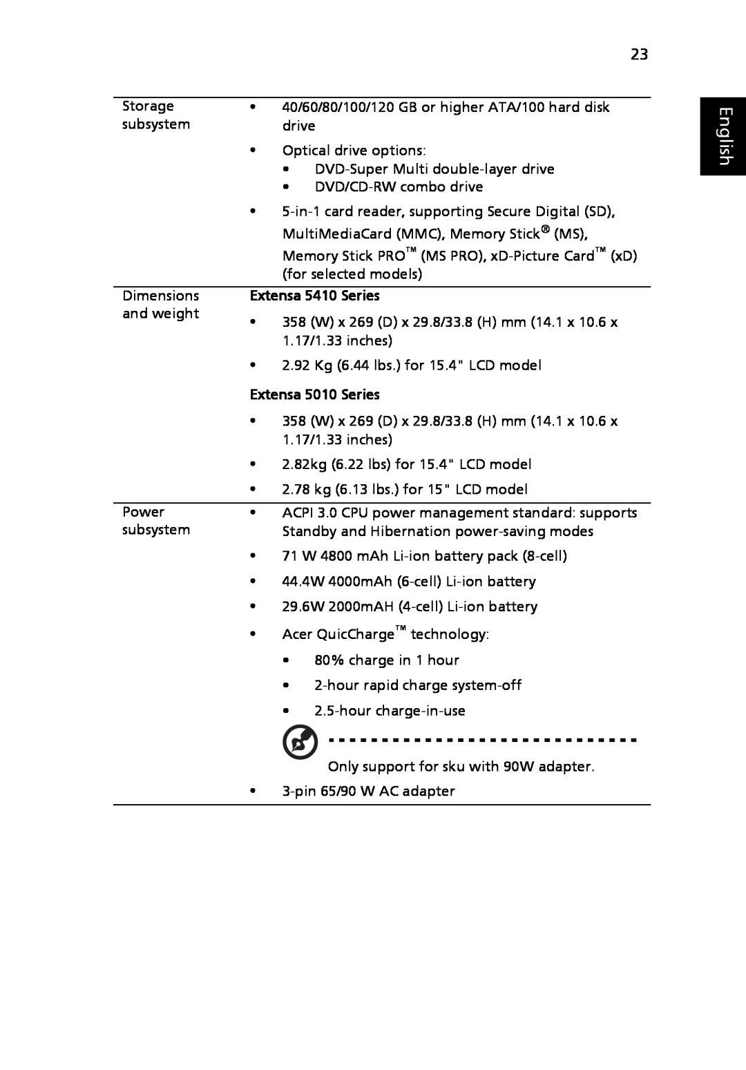 Acer manual English, Extensa 5410 Series, Extensa 5010 Series 