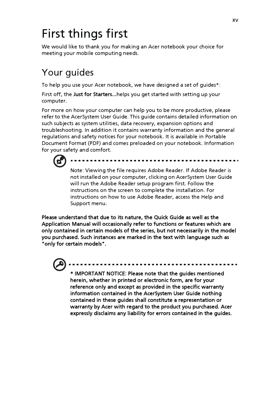 Acer 5130 Series, 5430 Series manual First things first, Your guides 