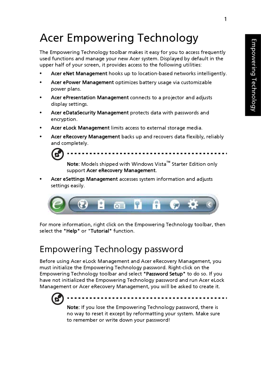 Acer 5510 Series, 5510Z Series, 5200 Series manual Acer Empowering Technology, Empowering Technology password 