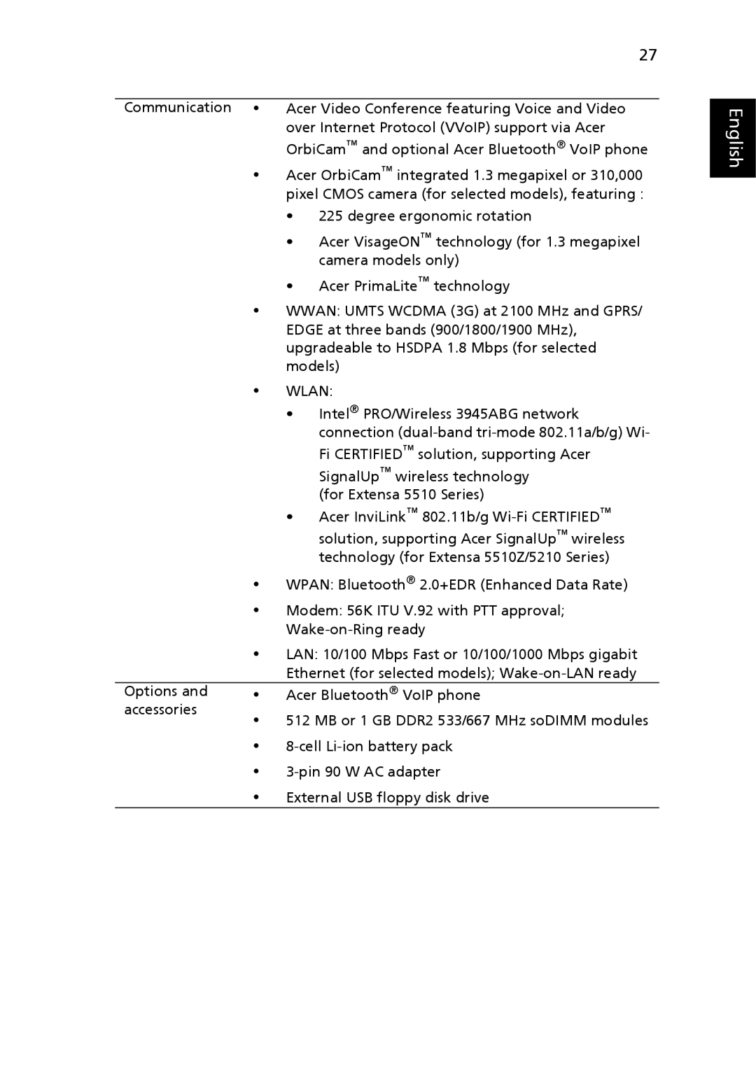 Acer 5510Z Series, 5510 Series, 5200 Series manual Wlan 