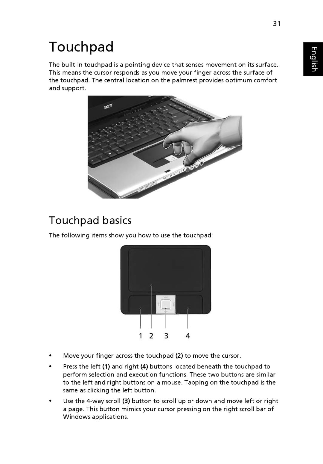 Acer 5510 Series, 5510Z Series, 5200 Series manual Touchpad basics 