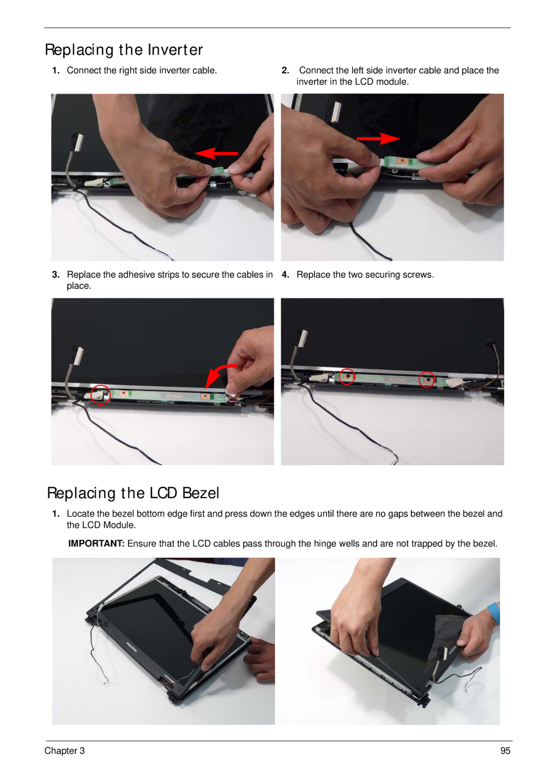 Acer 5515 manual Replacing the Inverter, Replacing the LCD Bezel 