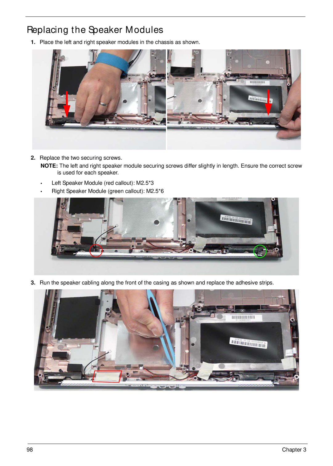 Acer 5515 manual Replacing the Speaker Modules 