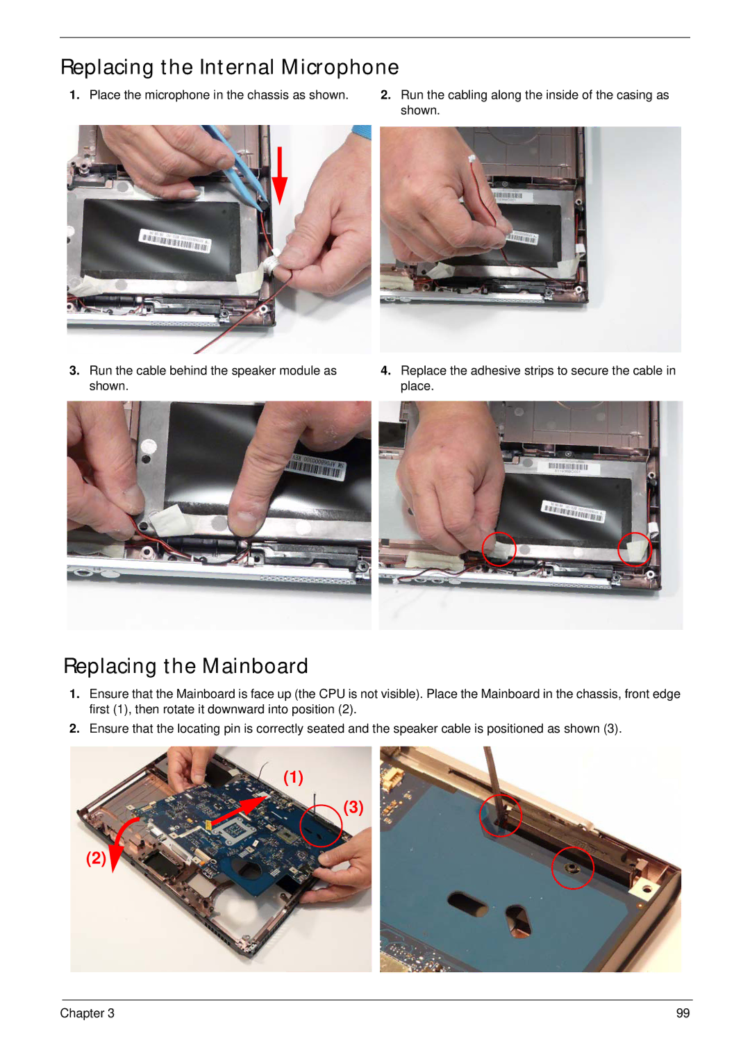 Acer 5515 manual Replacing the Internal Microphone, Replacing the Mainboard 