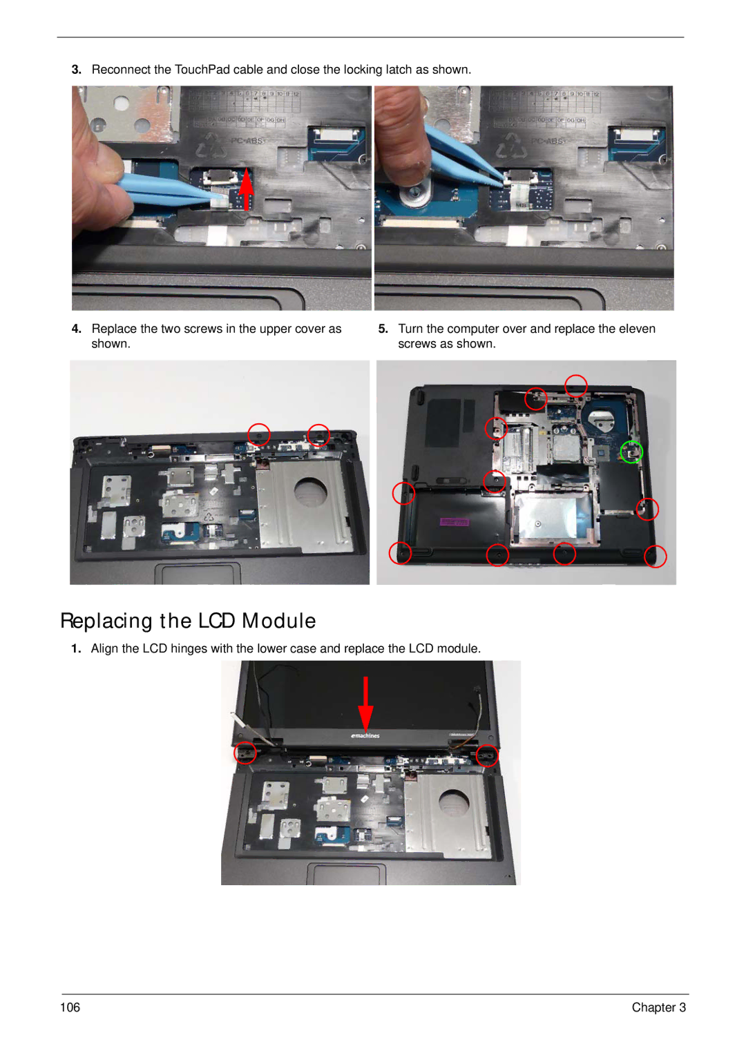 Acer 5515 manual Replacing the LCD Module 