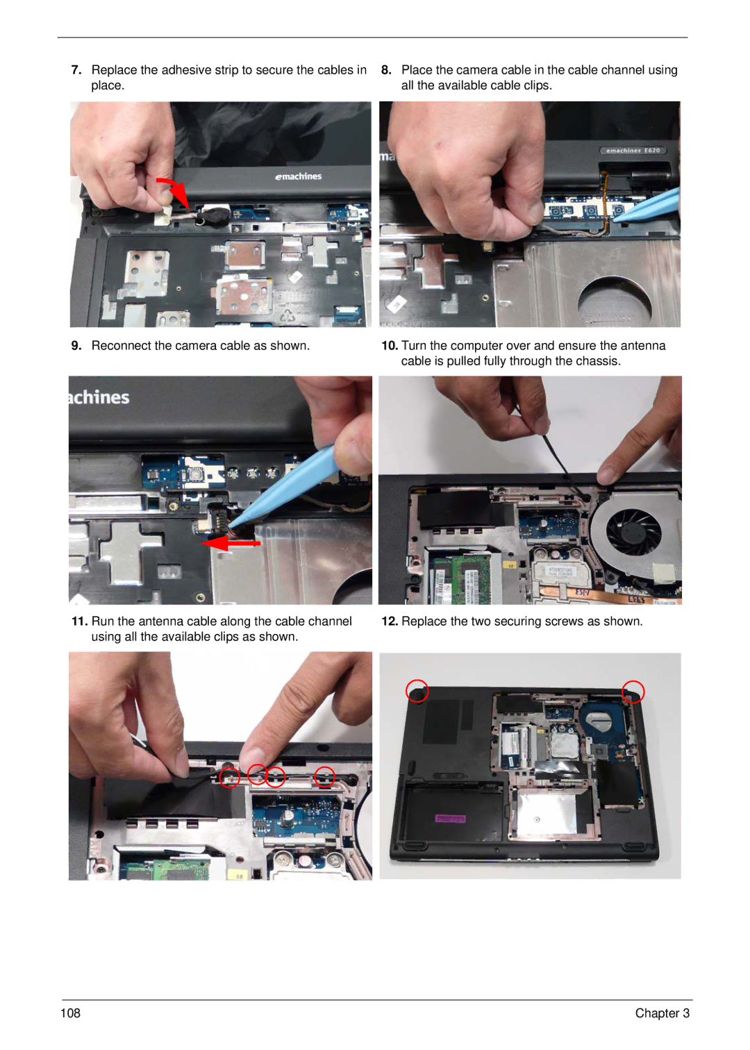 Acer 5515 manual Replace the two securing screws as shown 