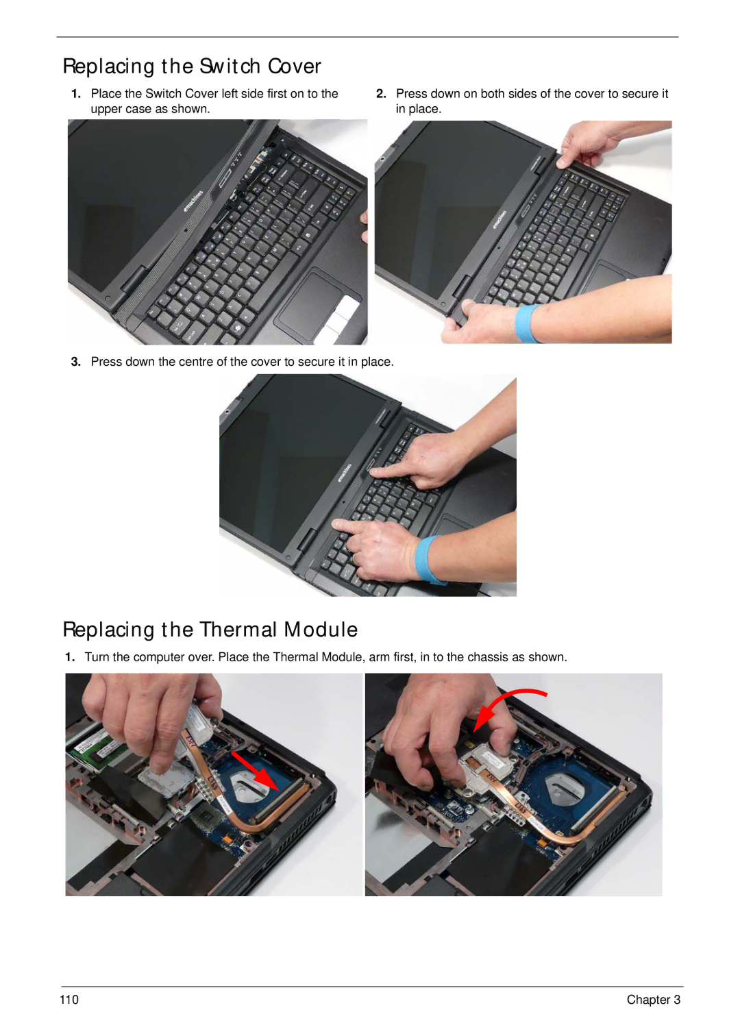 Acer 5515 manual Replacing the Switch Cover, Replacing the Thermal Module 