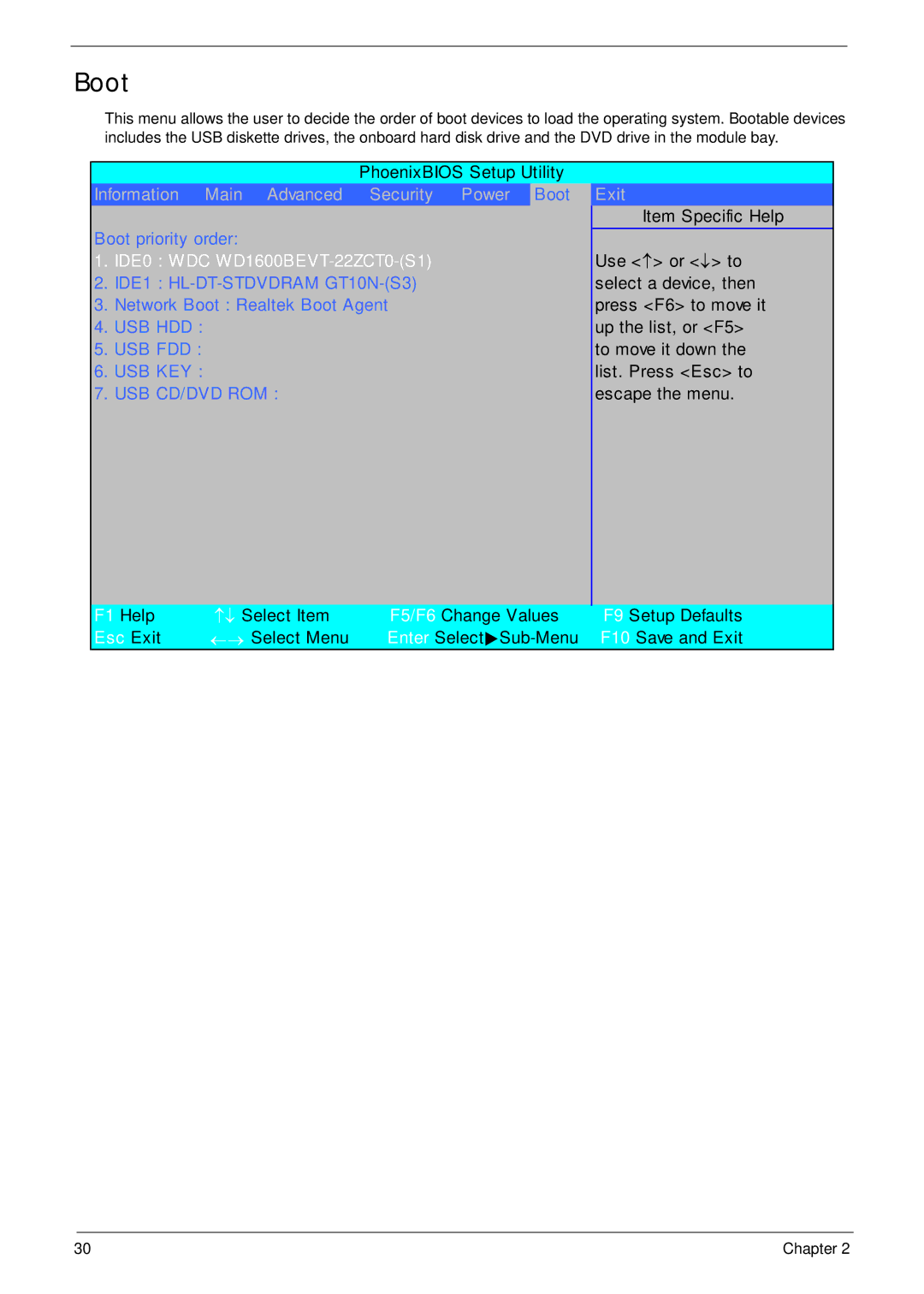 Acer 5515 manual Boot, Usb Cd/Dvd Rom 