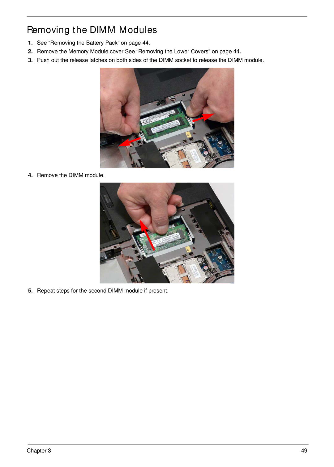 Acer 5515 manual Removing the Dimm Modules 