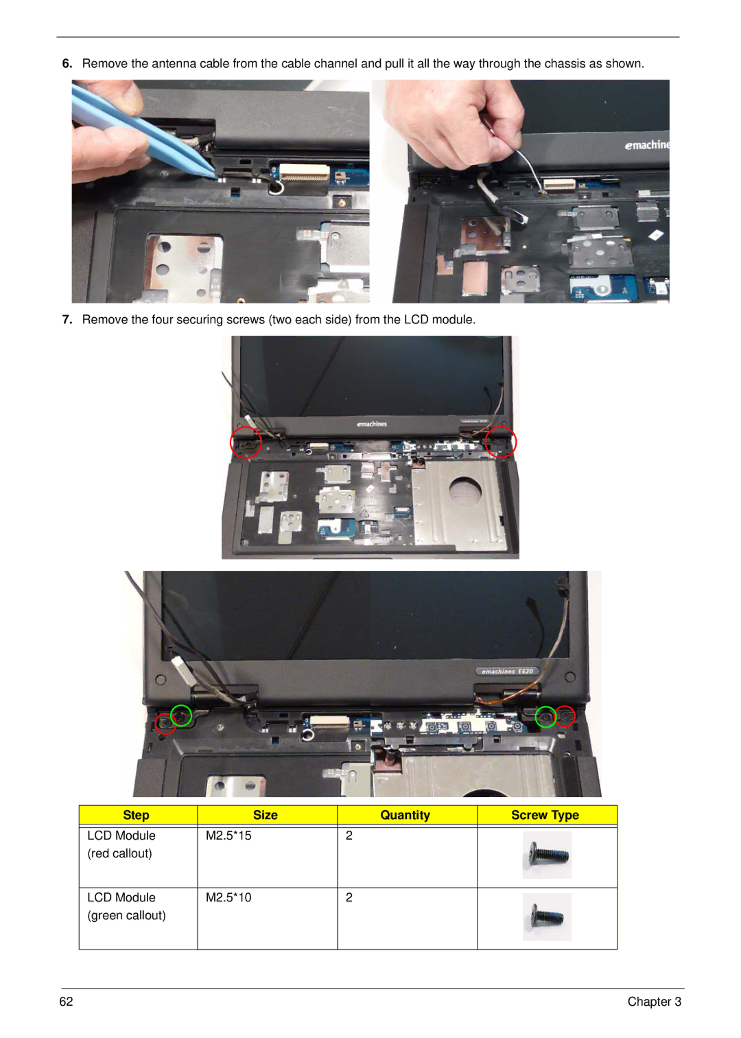 Acer 5515 manual Step Size Quantity Screw Type 