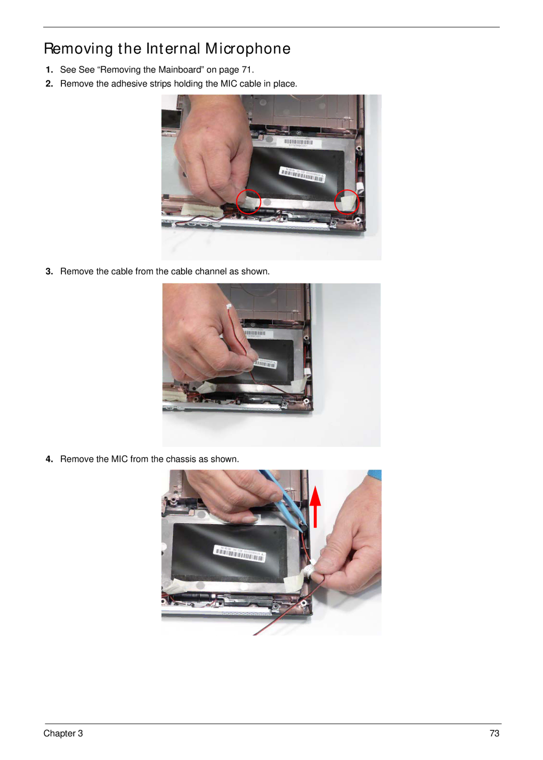 Acer 5515 manual Removing the Internal Microphone 