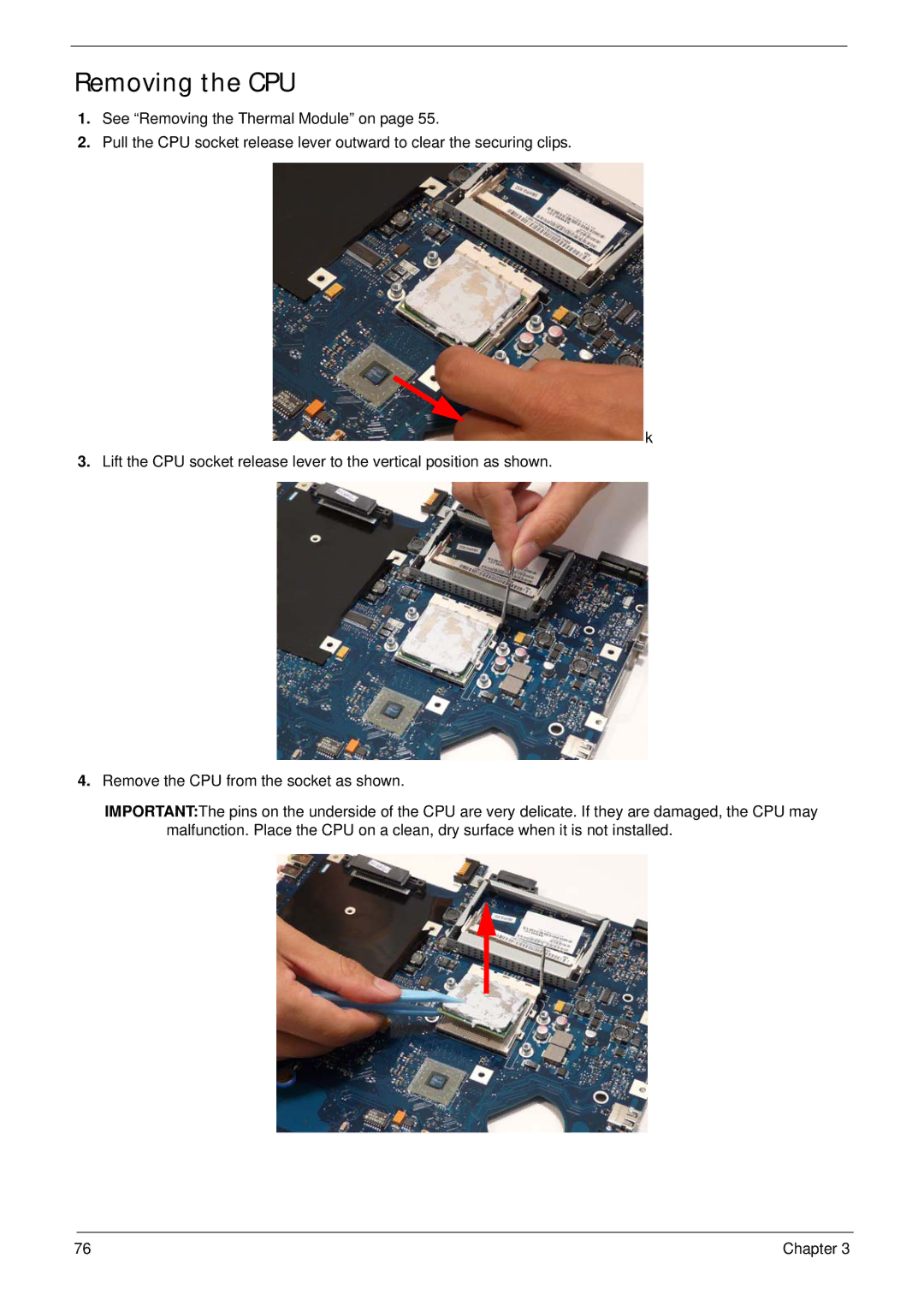 Acer 5515 manual Removing the CPU 