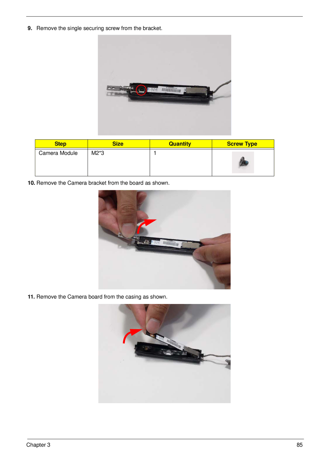 Acer 5515 manual Remove the single securing screw from the bracket 