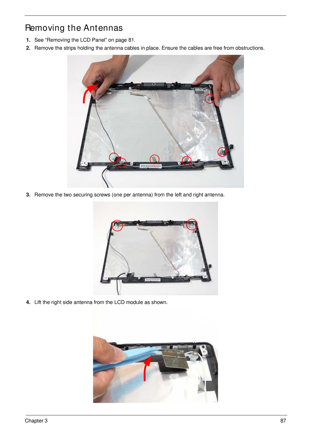 Acer 5515 manual Removing the Antennas 