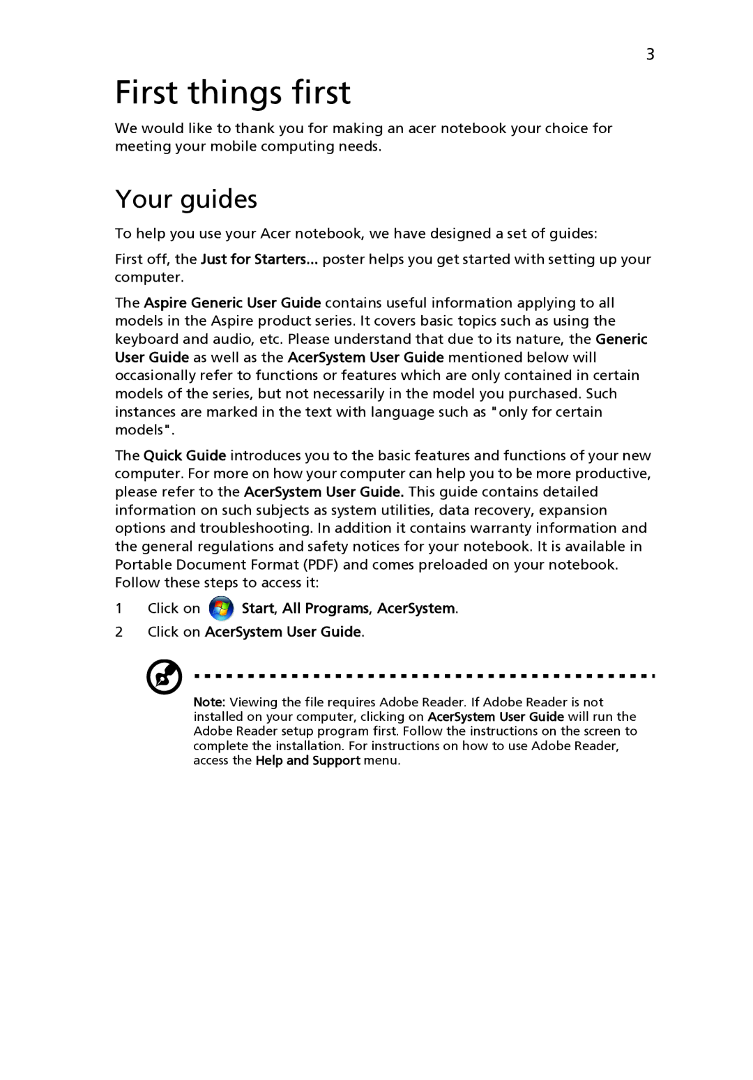 Acer 5516 Series manual First things first, Your guides 