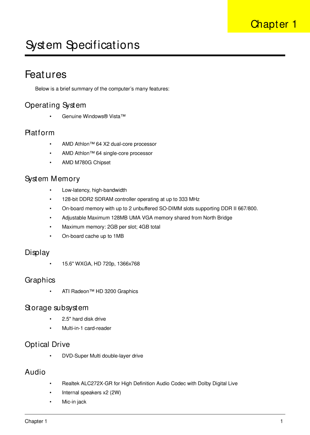 Acer 5517 manual Chapter, Features 